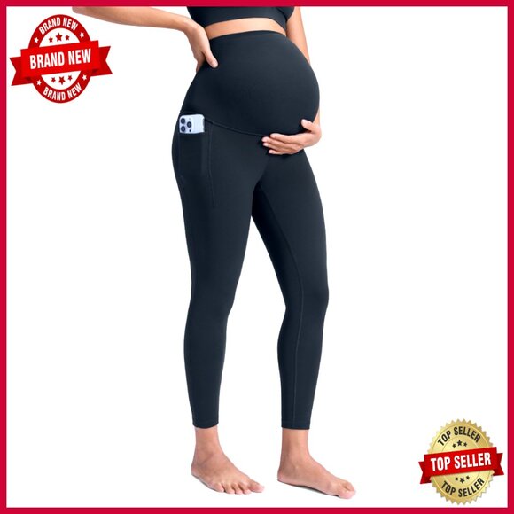 Pants - Maternity Leggings with Pockets 25" Over Belly Active Yoga Pregnancy